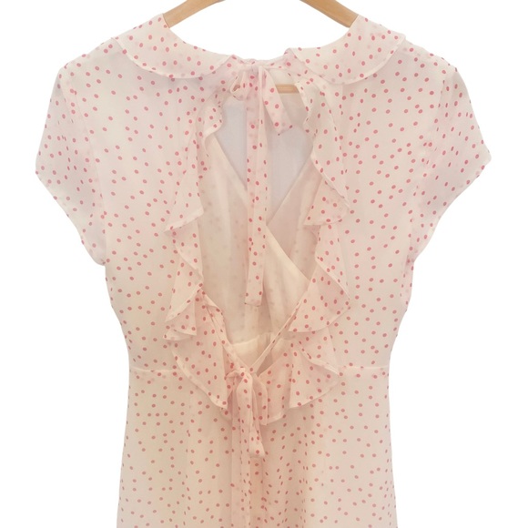 Womens Bardot Dress Size 10 Wrap White Red Polka Dots Tie Back Mini Short Ruffle - Picture 9 of 10